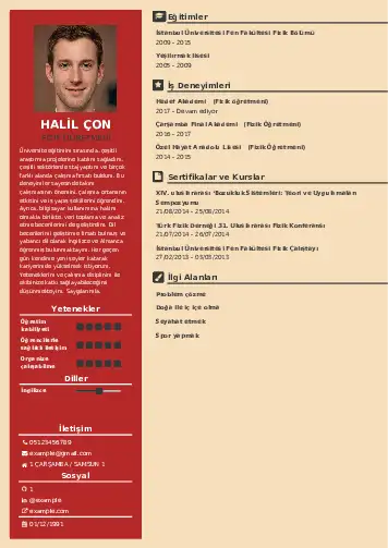 Fizik Öğretmeni CV Örnekleri cv indir